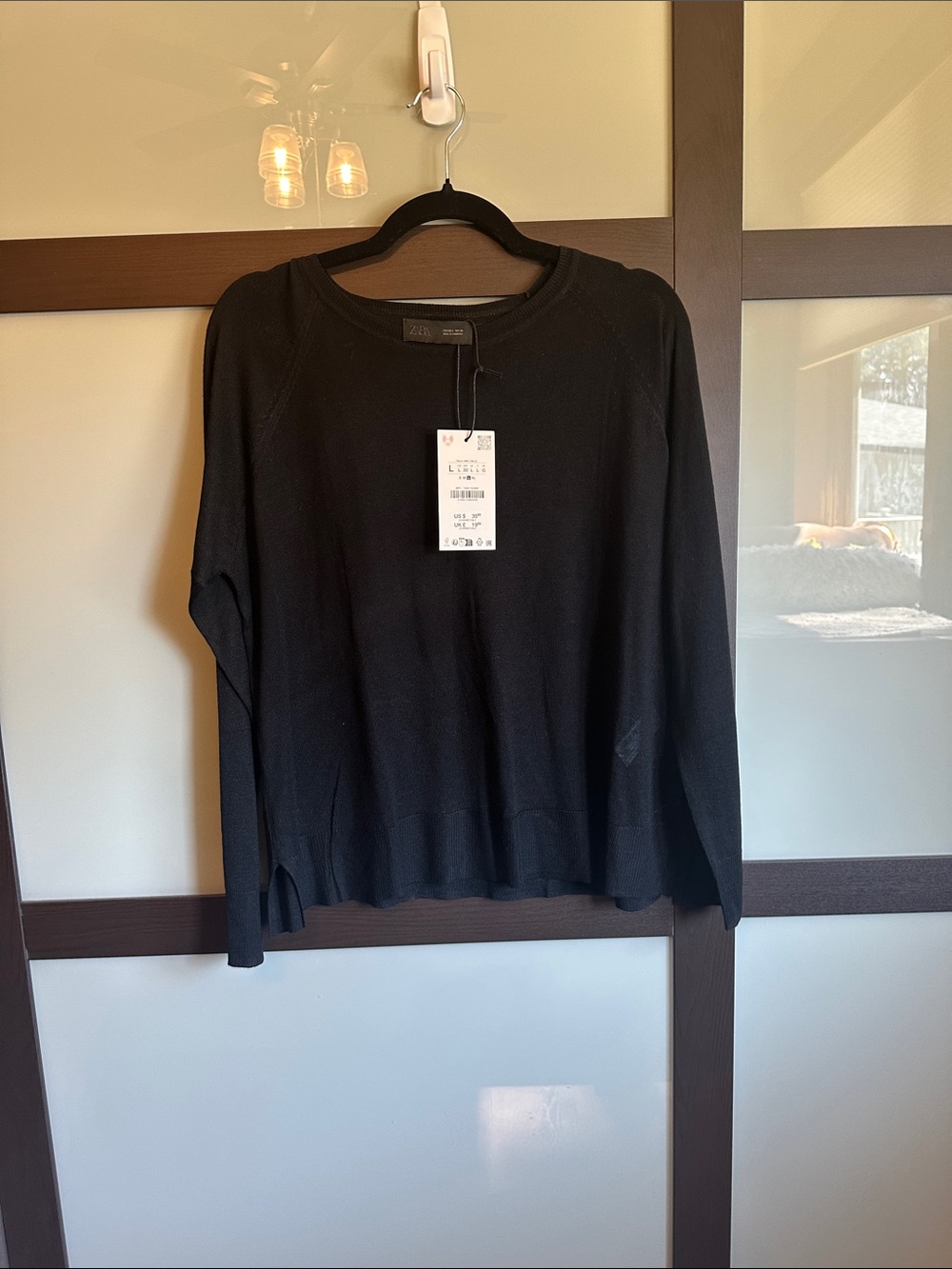 Zara Women’s Black Long-Sleeve Crew Tunic Sweater size L NWT